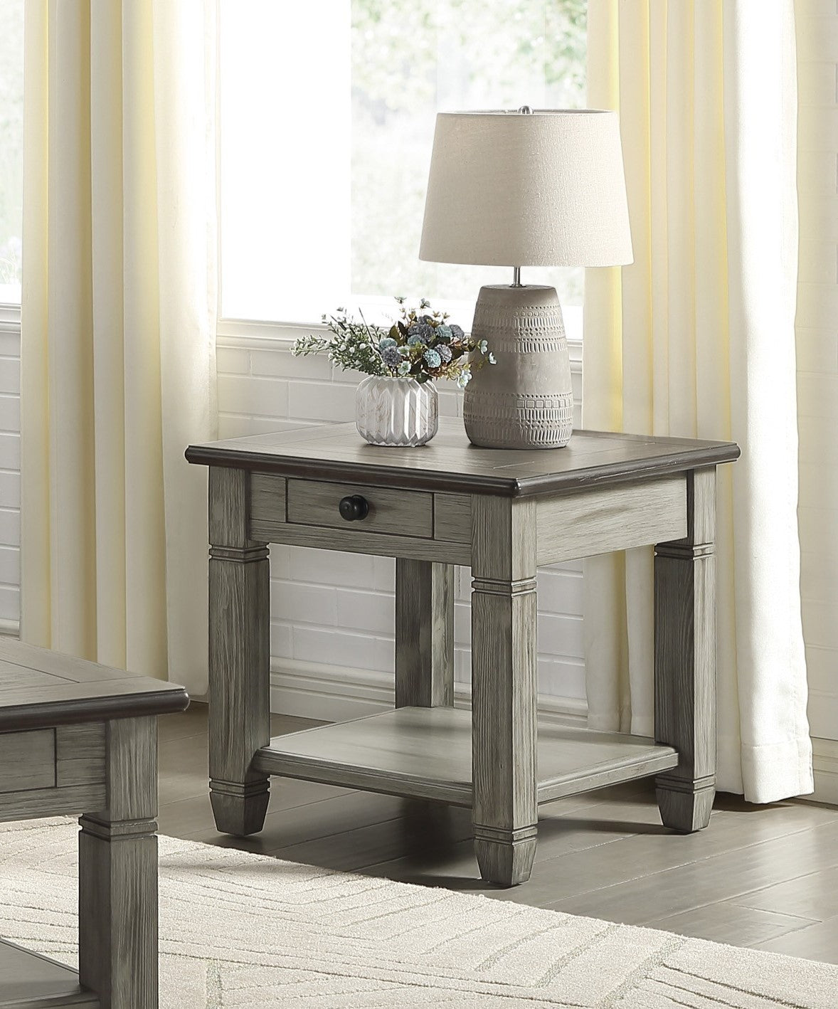 Coffee And Antique Gray Finish 1Pc End Table With Drawer Bottom Shelf Wooden Living Room Furniture Side Table Antique Gray Primary Living Space Casual,Contemporary Drawers Coffee & End Tables Wood