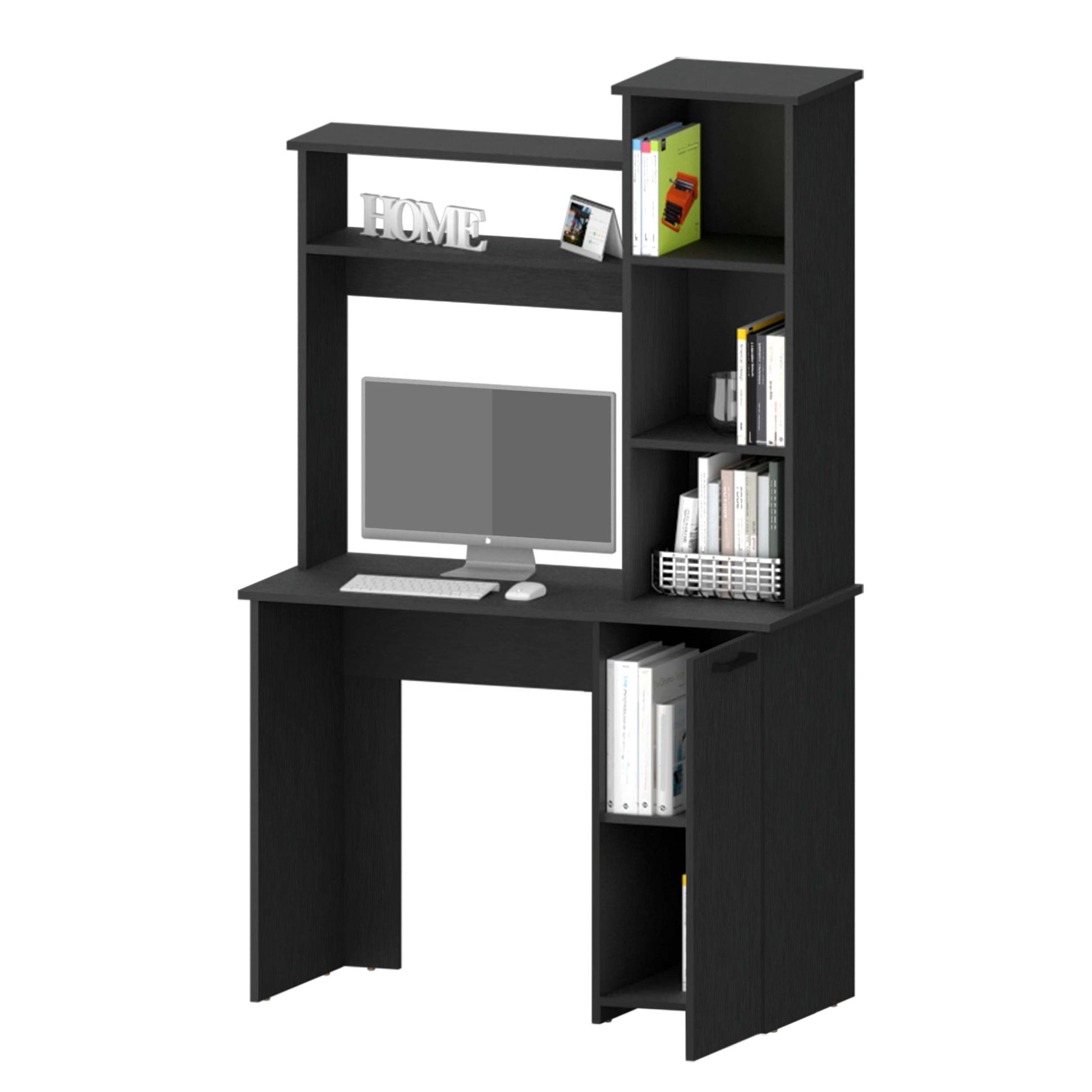 Black 3 Tier Storage Shelves Computer Desk Black Office Rectangular Shelves Desk Wood