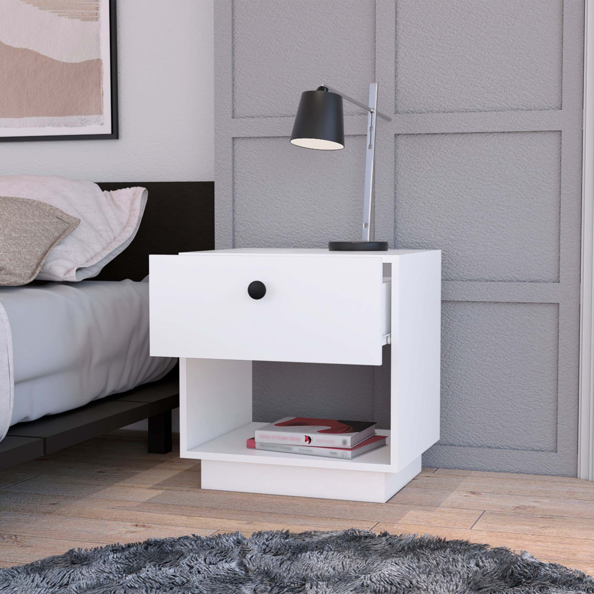 White 1 Drawer Nightstand White White 1 Drawer Bedroom Open Storage Storage White Wood