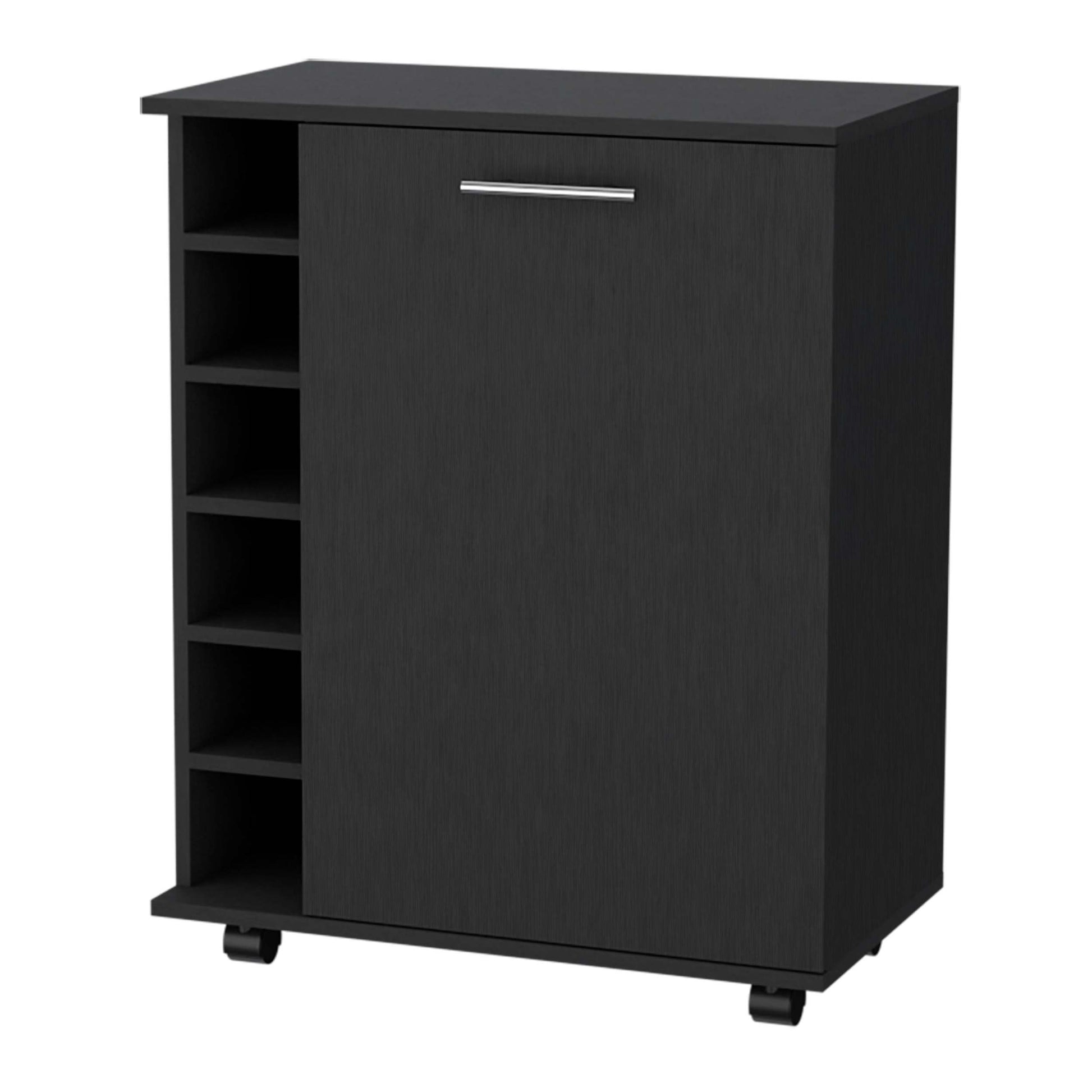 Black 6 Bottle Rack Bar Cart Black Primary Living Space Rectangular Kitchen Carts Wood Small Less Than 40In