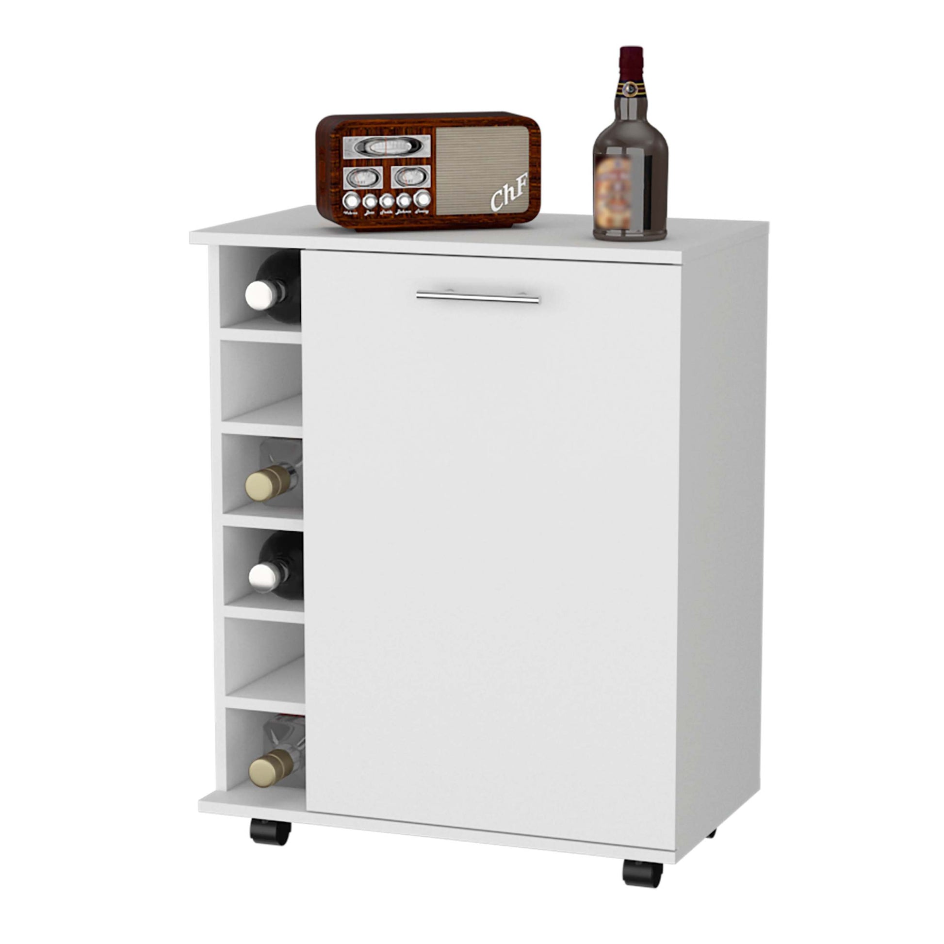 White 6 Bottle Rack Bar Cart White White Primary Living Space Rectangular Kitchen Carts Wood Small Less Than 40In