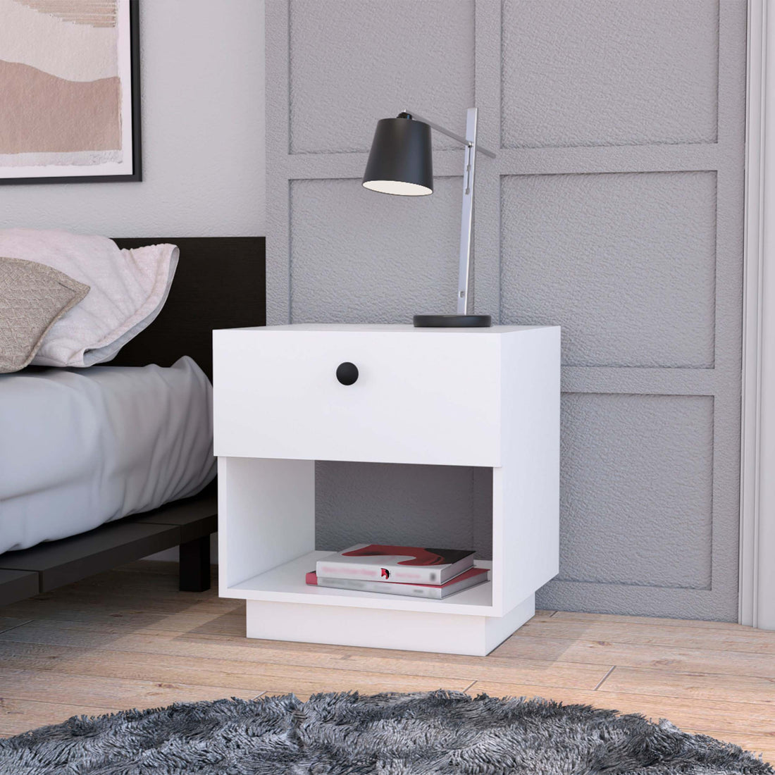 White 1 Drawer Nightstand White White 1 Drawer Bedroom Open Storage Storage White Wood