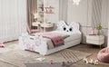 Cartoon Twin Size Platform Bed With Trundle, White Twin Antique White Mdf Lvl