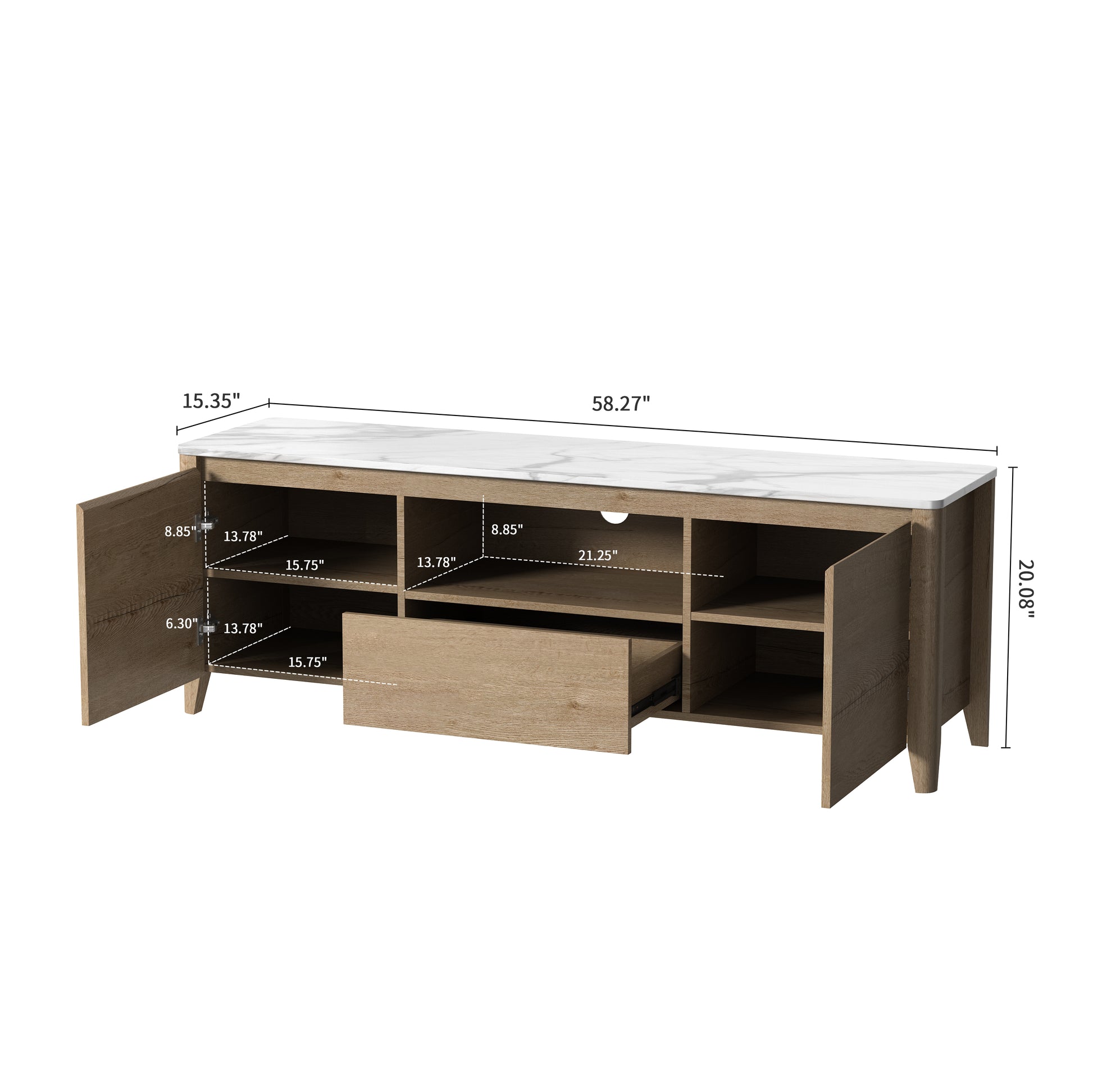 58 Inches Modern Tv Stand With Led Lights Entertainment Center Tv Cabinet With Storage For Up To 80 Inch For Gaming Living Room Bedroom Natural Wood Wash Particle Board