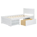 Twin Size Platform Bed With Drawer And Two Shelves, White Twin Antique White Mdf Lvl