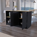 Black And Macadamia Double Door Cabinets Kitchen Island Black Natural Kitchen Rectangular Stationary Kitchen Islands Wood Large 56 In