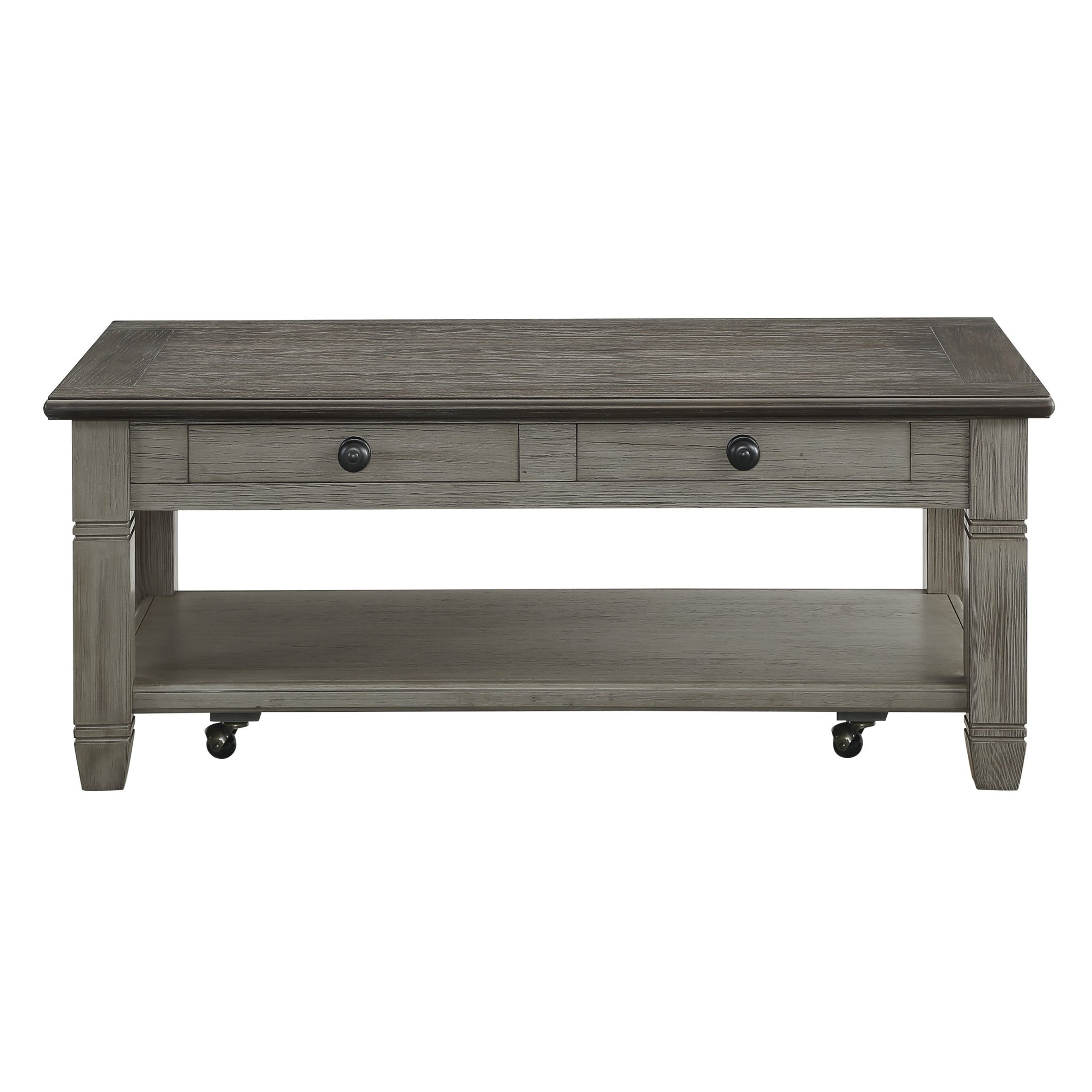 Coffee And Antique Gray Finish 1Pc Cocktail Table With Casters 2 Drawers Bottom Shelf Wooden Living Room Furniture Antique Gray Primary Living Space Casual,Contemporary Drawers Rectangular Coffee & End Tables Wood