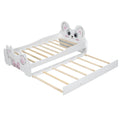 Cartoon Twin Size Platform Bed With Trundle, White Twin Antique White Mdf Lvl