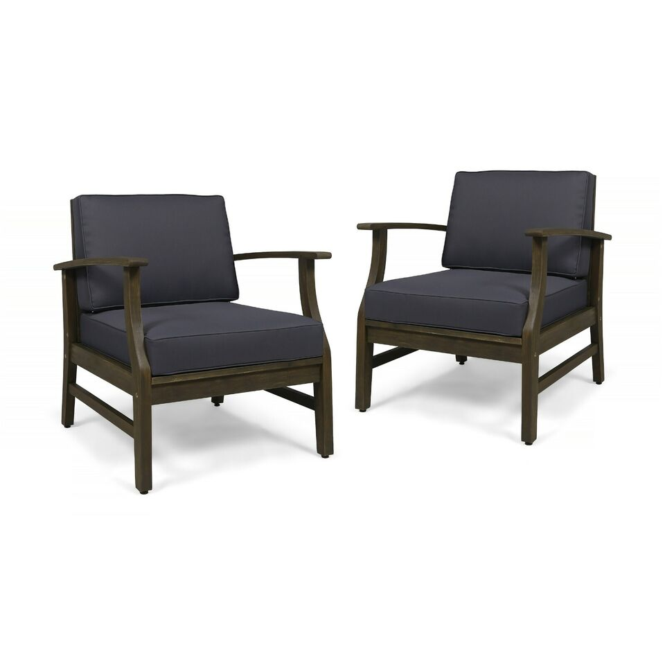 Perla Club Chairs Set Of 2, Dark Grey Dark Grey Acacia Wood