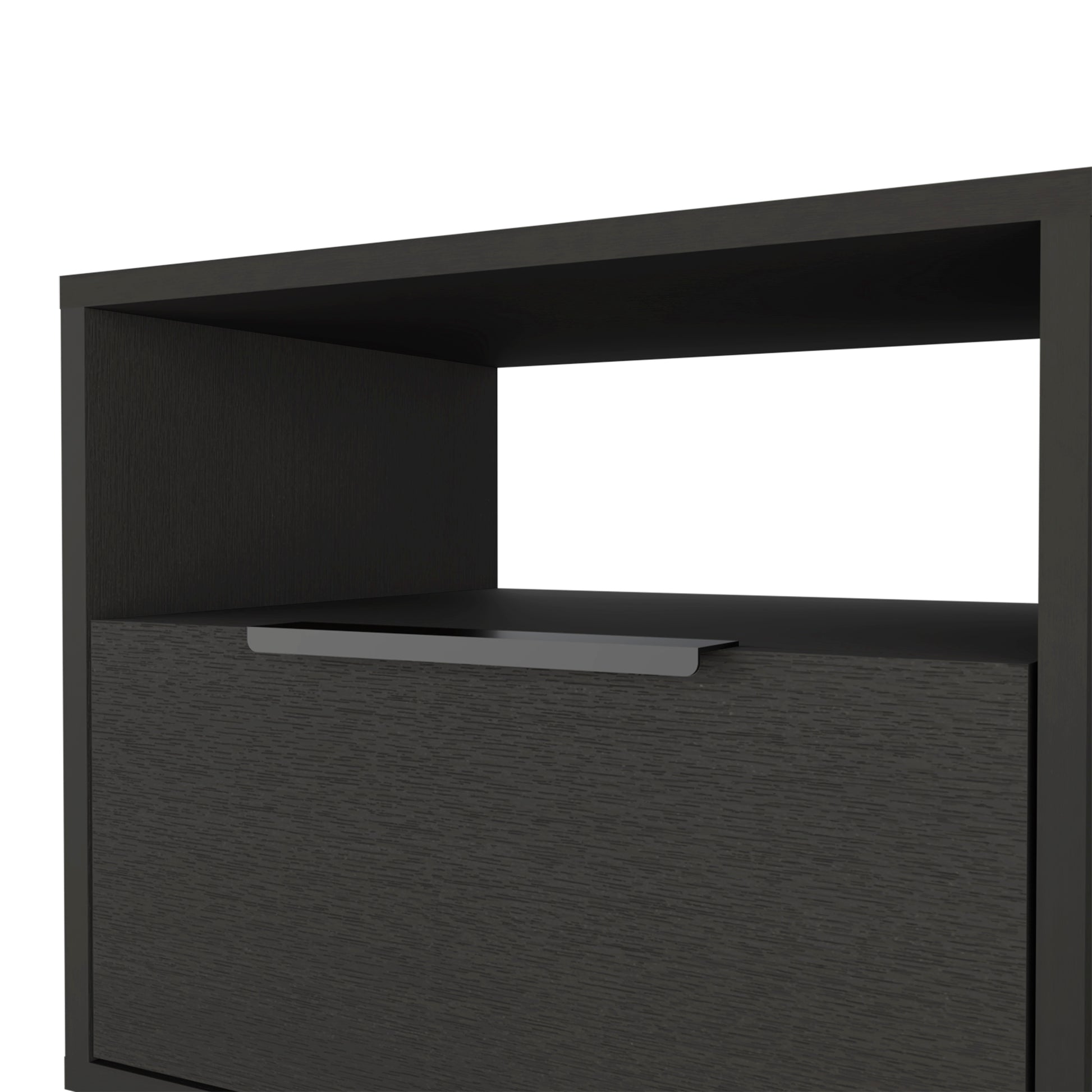 Nightstand 22"H, One Open Shelf, Single Door Cabient, Hairpin Legs, Black Black Particle Board Particle Board