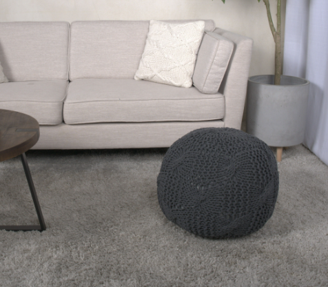 Bordeaux Knitted Cotton Round Pouf, Dark Gray Dark Gray Cotton