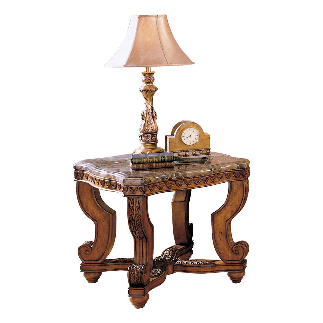 Rich Traditional Style Burnished Brown Cherry Finish 1Pc End Table Beveled Marble Top Formal Living Room Furniture Side Table Home Decor Brown Mix Primary Living Space Luxury,Ornate Traditional,Traditional Coffee & End Tables Square Wood