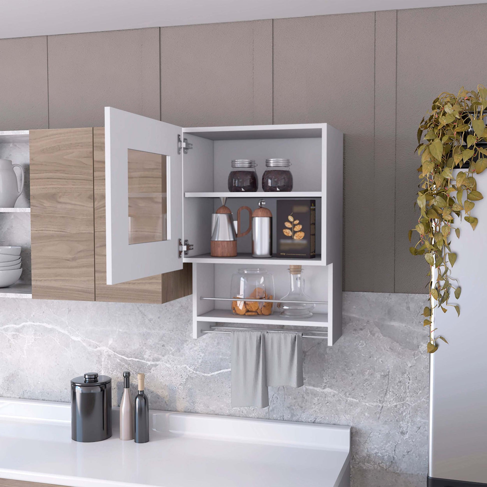 Nolan White Spice And Towel Rack Kitchen Wall Cabinet White Wood