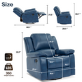 Swivel And Glider Recliner Chair, Navy Blue Blue Faux Leather Manual Push Button Wood Primary Living Space Soft American Traditional Metal & Wood