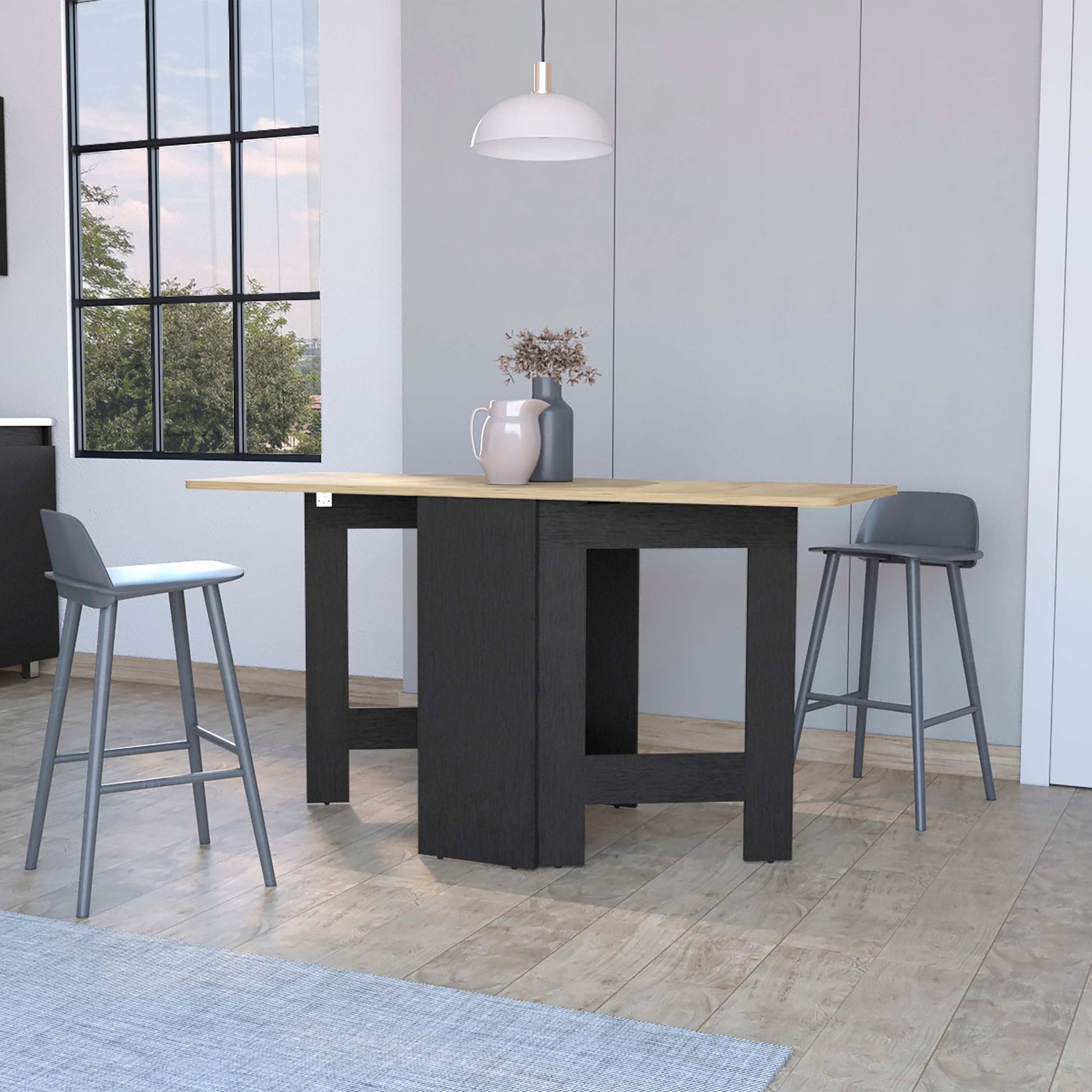 Cole Black And Macadamia Folding Dining Table Black Brown Folding Dining Room Rectangular Kitchen & Dining Tables Rectangular Wood