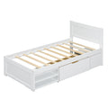 Twin Size Platform Bed With Drawer And Two Shelves, White Twin Antique White Mdf Lvl