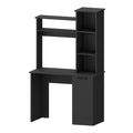 Black 3 Tier Storage Shelves Computer Desk Black Office Rectangular Shelves Desk Wood