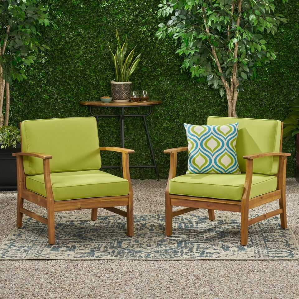 Perla Club Chairs Set Of 2, Green Green Acacia Wood