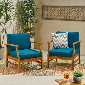 Perla Club Chairs Set Of 2, Blue Blue Acacia Wood