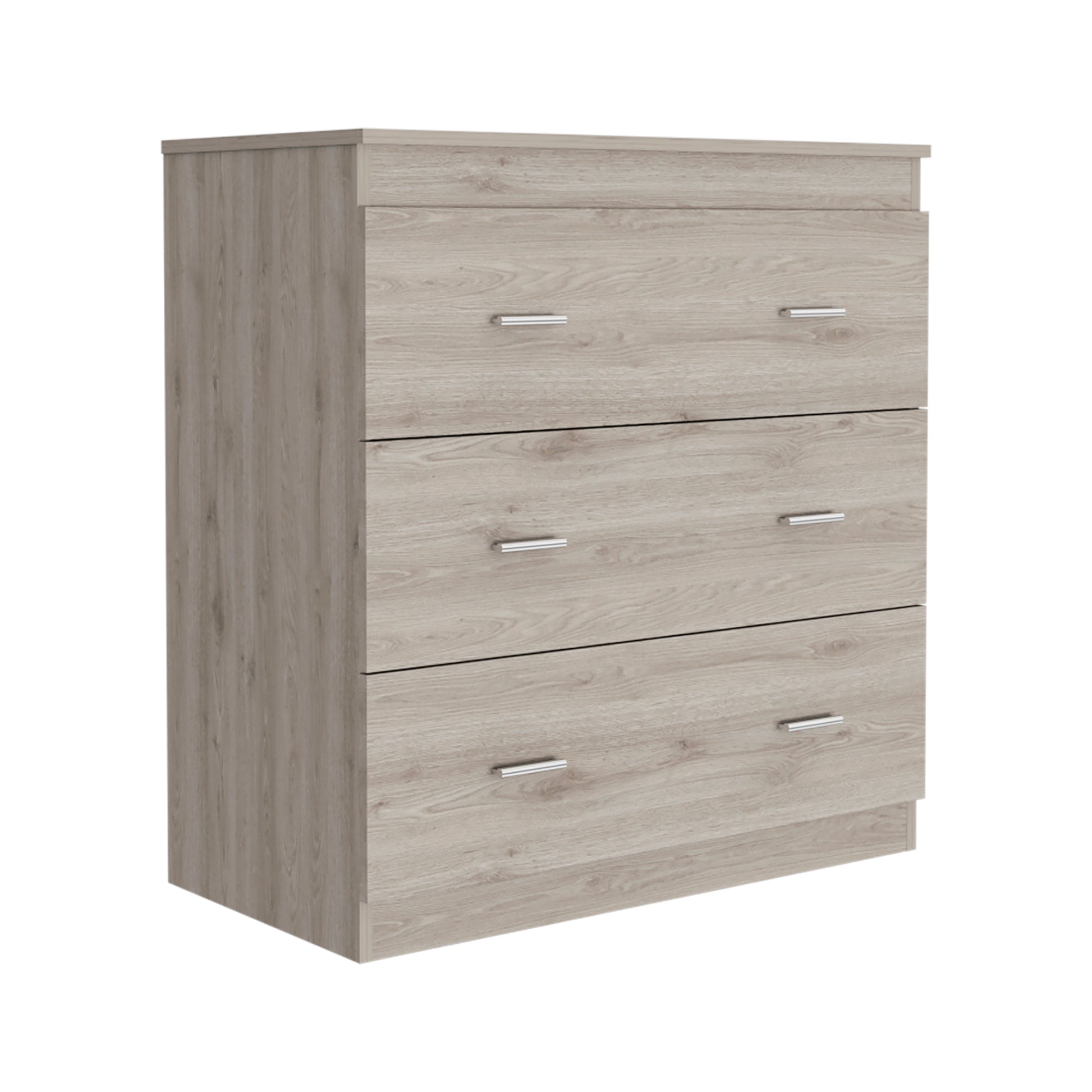 Topaz Three Drawer Dresser, Superior Top, Handles, Light Gray Gray Particle Board Particle Board