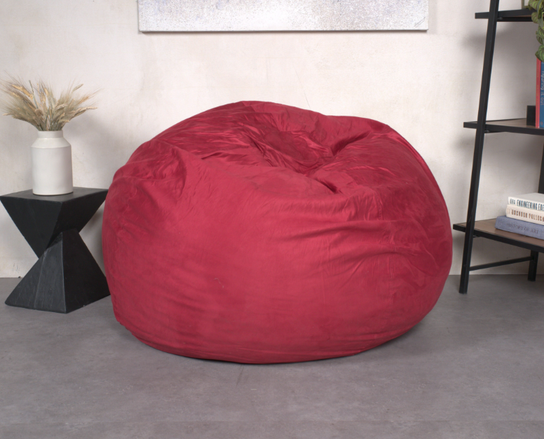 5 Foot Comfortable High Density Shredded Foam Bean Bag Chair For Kids And Adults, With Removable Microsuede Cover, Ideal Reading And Bedroom Floor Lounge, Chinese Red Red Microfiber