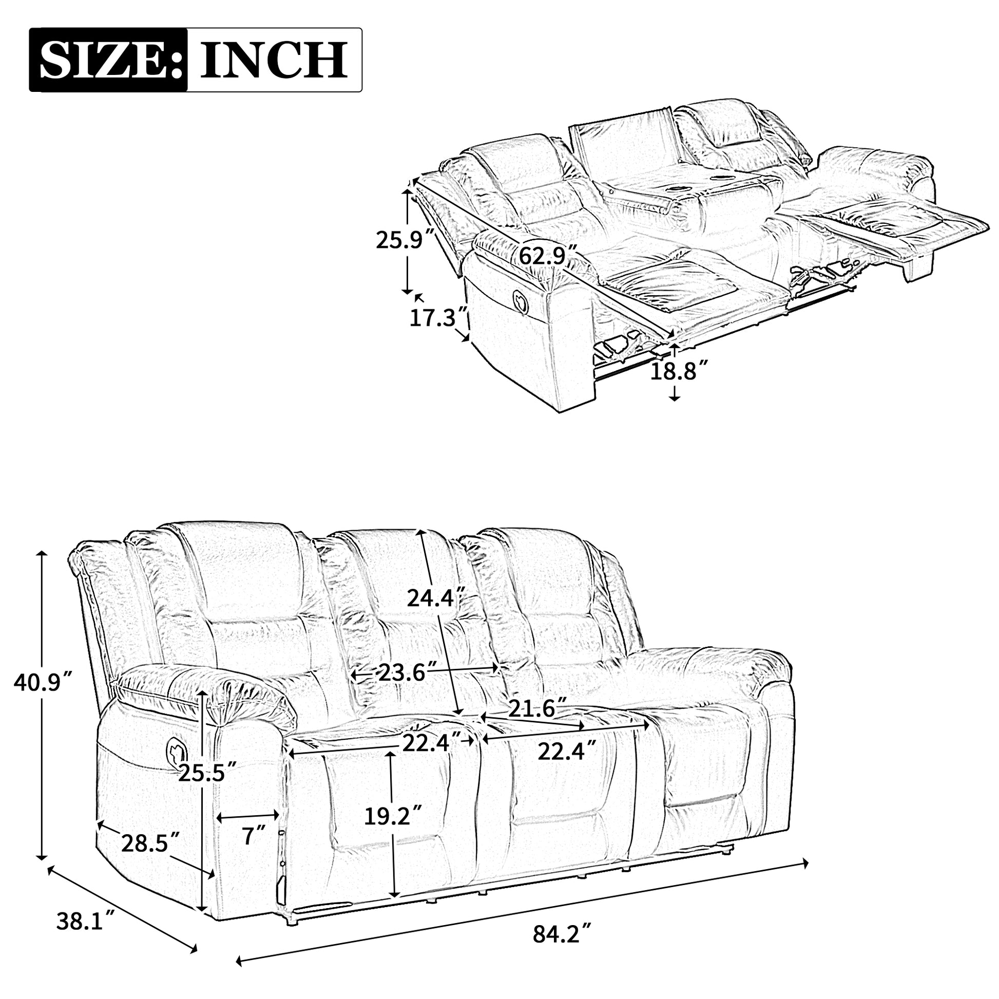 Home Theater Recliner Set Manual Recliner Chair With Wide Armrest, Two Built In Cup Holders For Living Room,Bedroom, Grey Grey Foam Pu