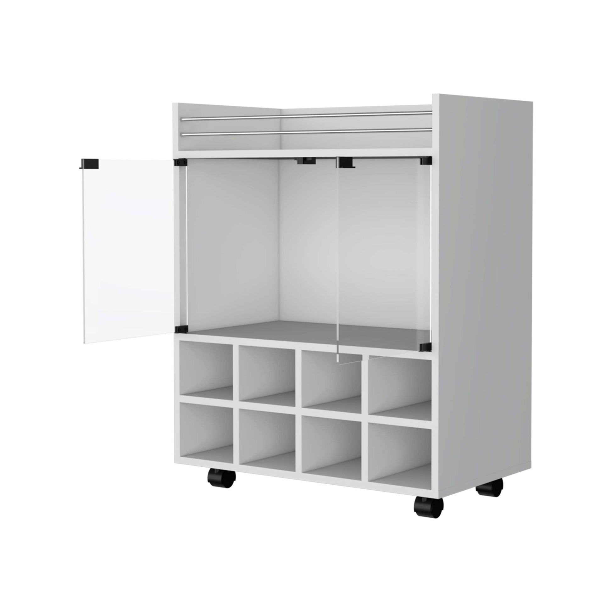 White 8 Bottle Rack Bar Cart White White Primary Living Space Rectangular Kitchen Carts Wood Small Less Than 40In