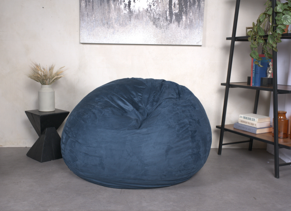 5 Foot Comfortable High Density Shredded Foam Bean Bag Chair For Kids And Adults, With Removable Microsuede Cover, Ideal Reading And Bedroom Floor Lounge, Midnight Blue Blue Solid Microfiber