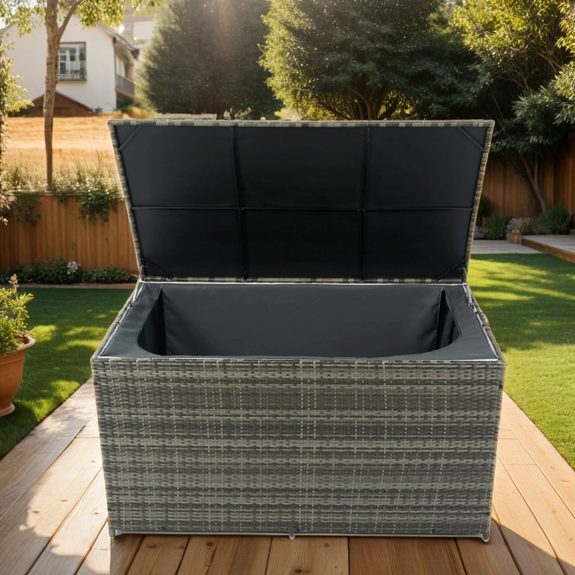 Outdoor Storage Box, 200 Gallon Wicker Patio Deck Boxes With Lid, Outdoor Cushion Storage For Kids Toys, Pillows, Towel No Sectional Grey Mildew Resistant Frame Mildew Resistant Cushion Garden & Outdoor American Traditional Pe Rattan Iron Waterproof
