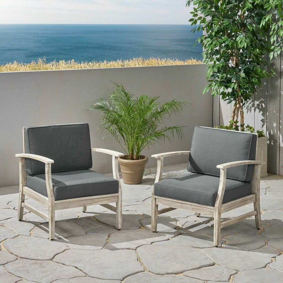 Perla Club Chairs Set Of 2, Light Grey Dark Gray Acacia Wood