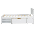 Twin Size Platform Bed With Drawer And Two Shelves, White Twin Antique White Mdf Lvl