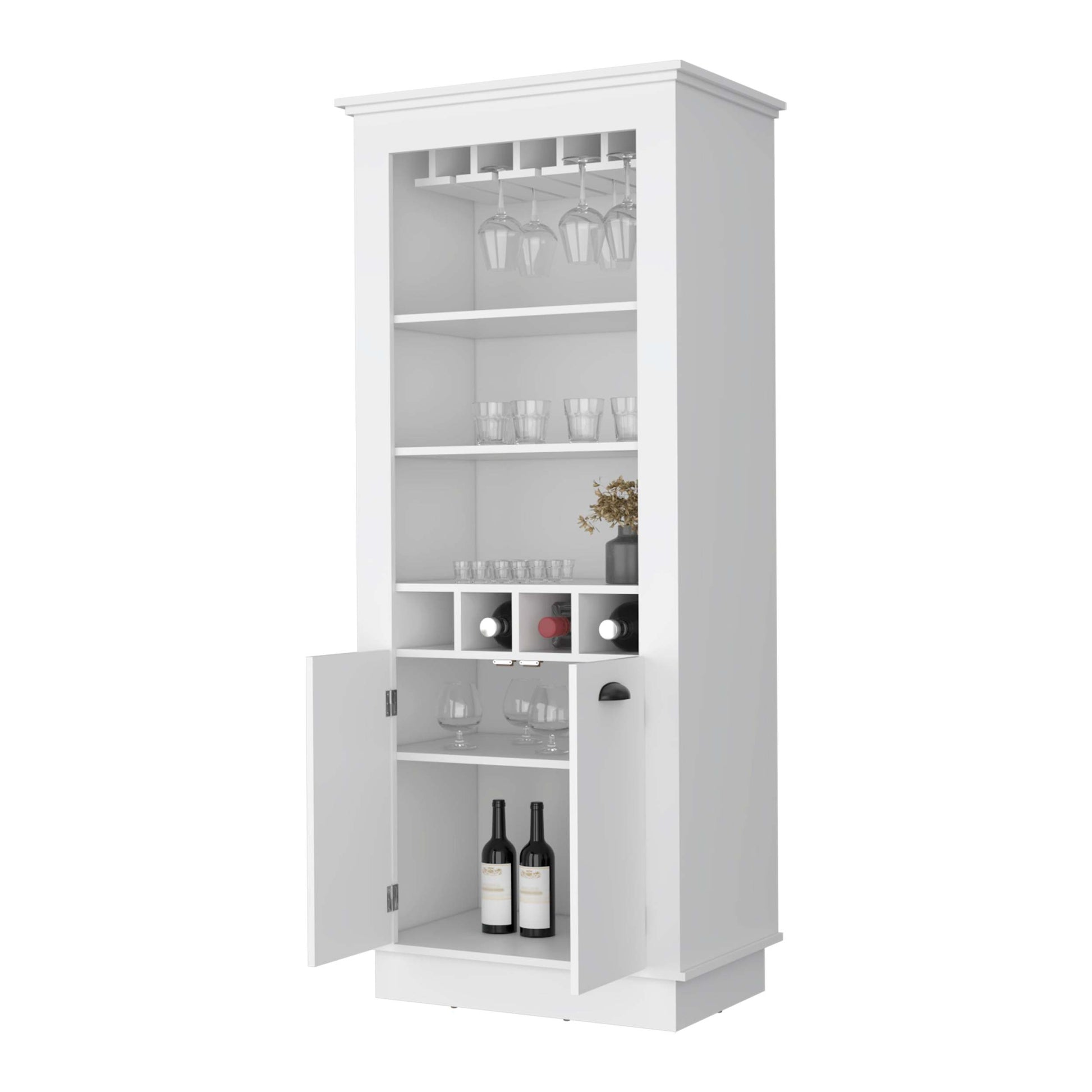 White 4 Built In Wine Rack Bar Cabinet 3 4 Shelves White White Primary Living Space Shelves Included Wood