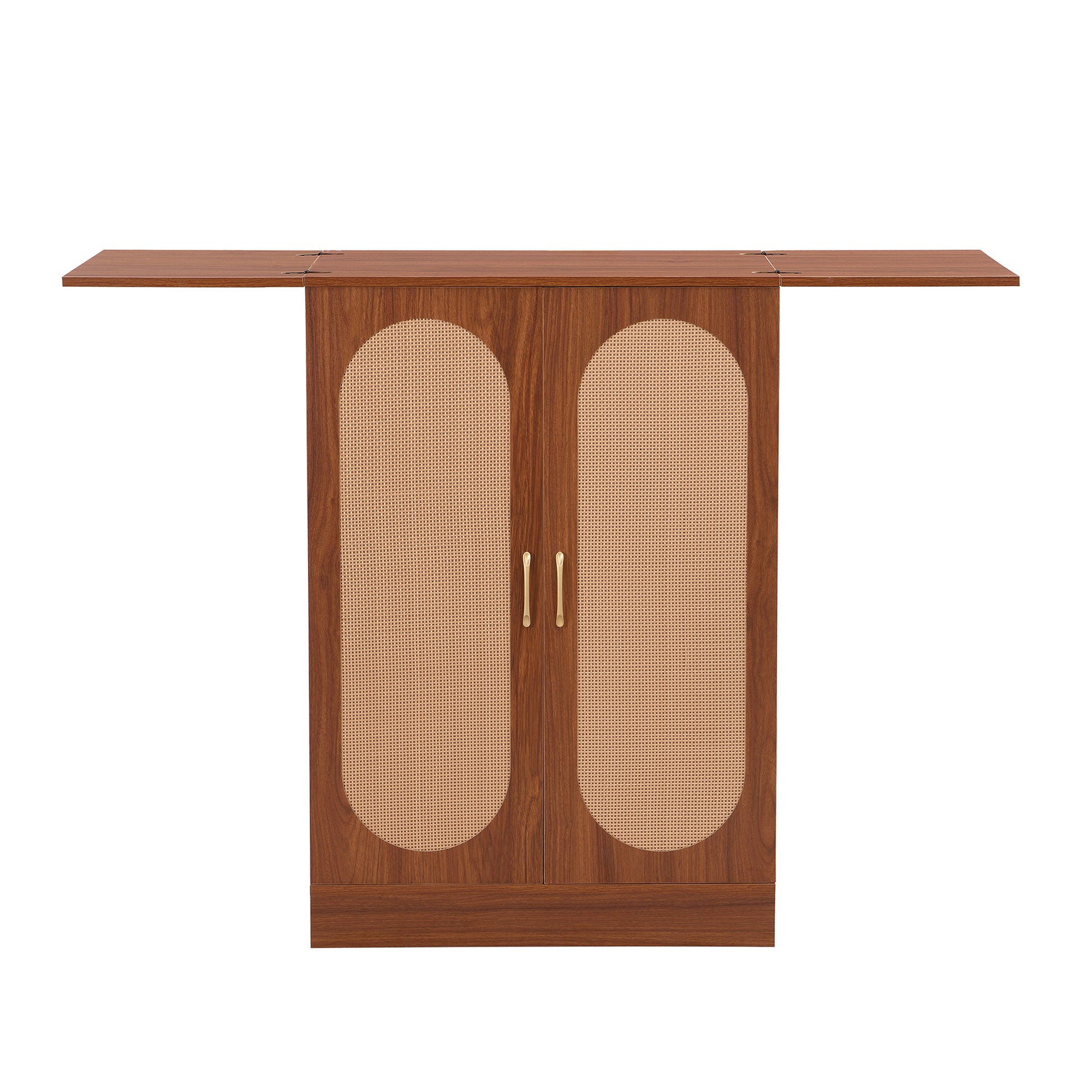 41.9" Home Bar Cabinet, Industrial Walnut Rattan Door Fold Out Bar Cabinet With Storage Bar Table Walnut Dining Room Modern Mdf