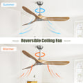 60 Inch Outdoor Ceiling Fan Without Light 3 Solid Wood Blade With Dc Motor Remote Control Brushed Nickel Metal & Wood