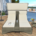 Patio Daybed Outdoor Daybed Outdoor Rattan Sun Lounger With Shelter Roof With Adjustable Backrest, Storage Box And 2 Cup Holders For Patio, Balcony, Poolside,Cream Yes Cream Seats 2 Water Resistant Frame Water Resistant Cushion Garden & Outdoor Sectional