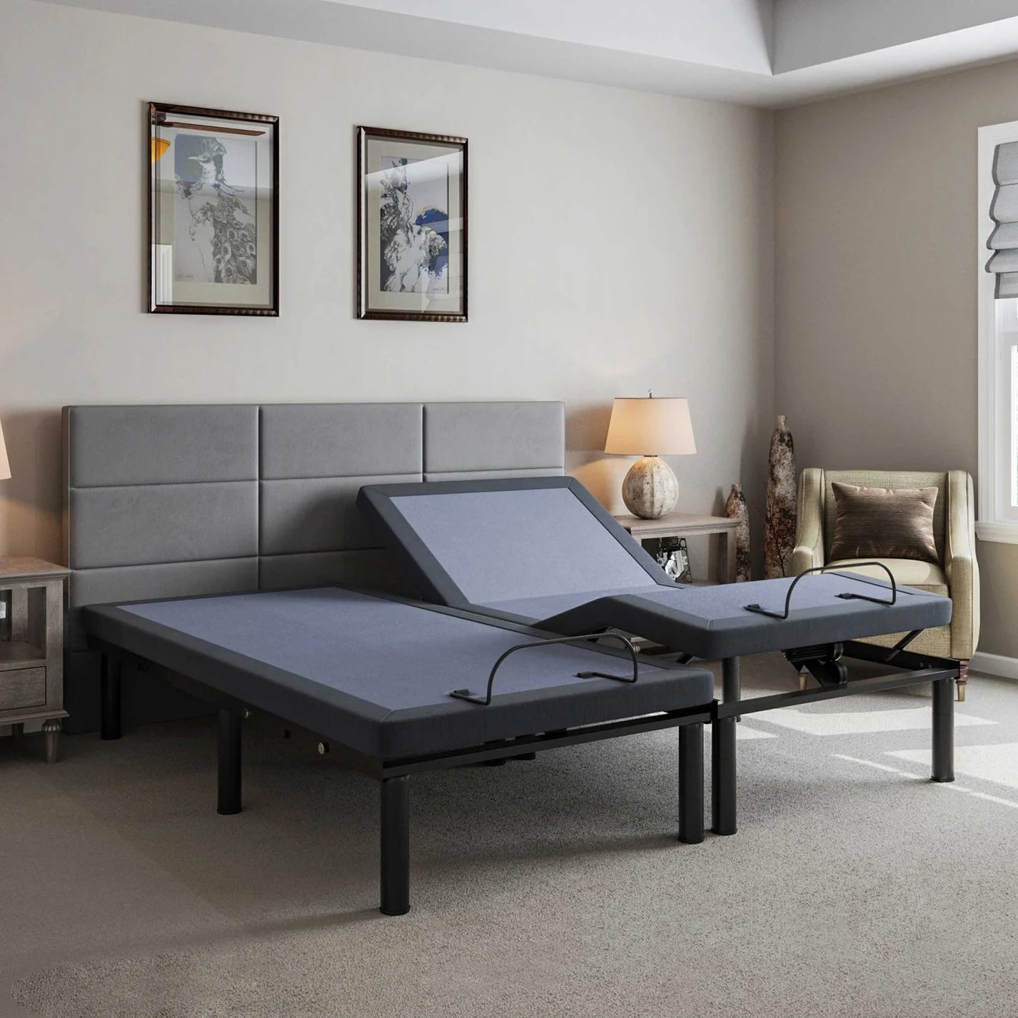 Bt2000 Twinxl Adjustable Bed Blue Gray Upholstered