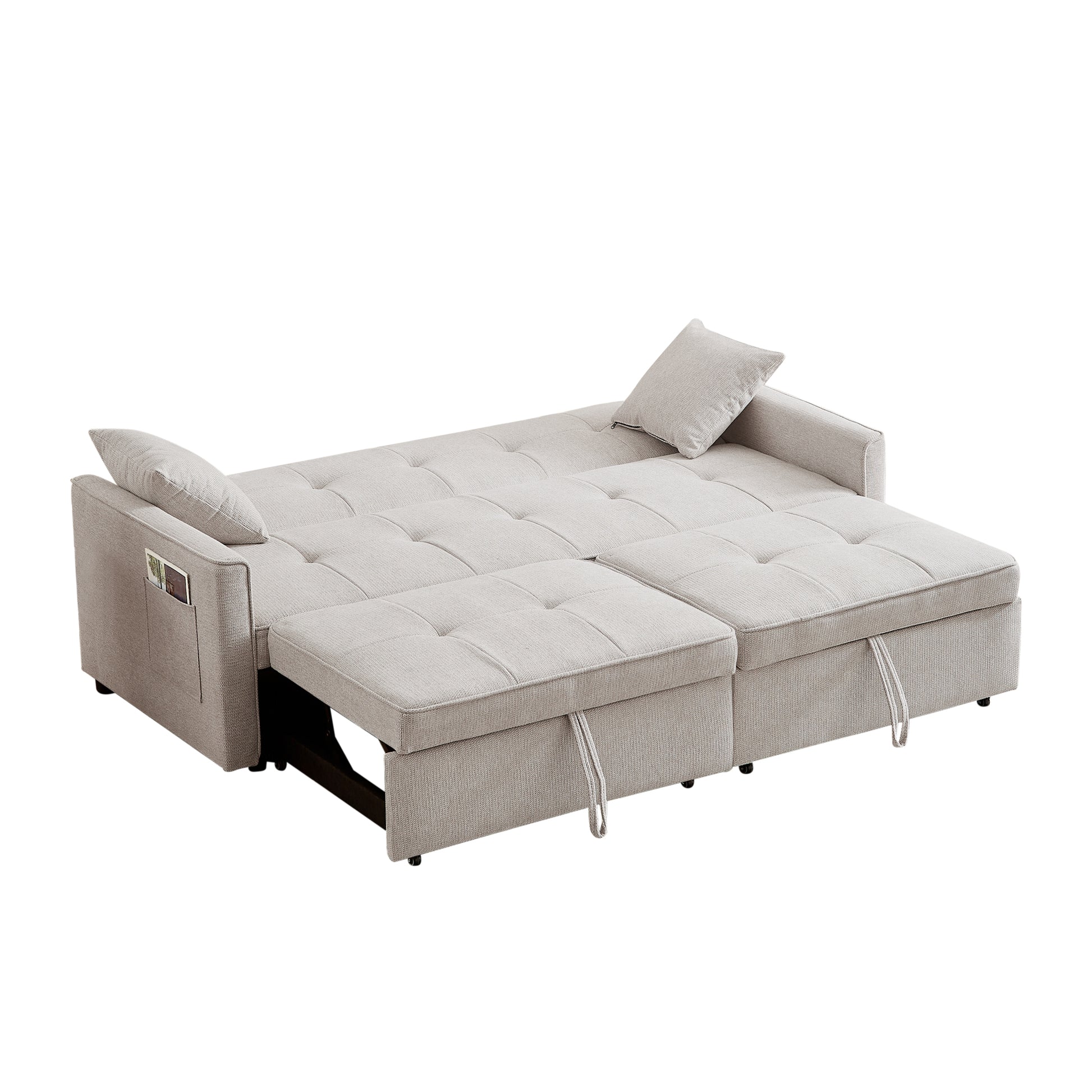 83.47 Inch Large Size Ivory Fabric 3 In 1 Convertible Sleeper Sofa Bed, For Living Room, Bedroom, Apartment, Office Ivory Fabric