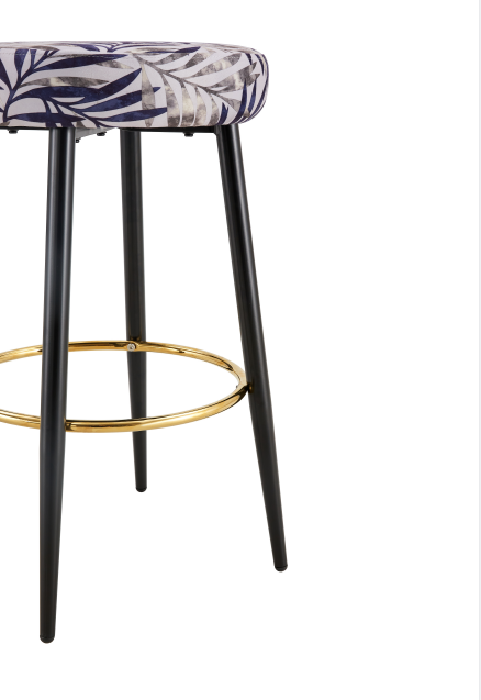 Counter Height Bar Stools Set Of 2, Pu Kitchen Stools Upholstered Dining Chair Stools 24 Inches Height With Golden Footrest For Kitchen Island Coffee Shop Bar Home Balcony Silver Leaves Velvet Cushion Alloy Steel Black And Silver Kitchen Foam Dry Clean
