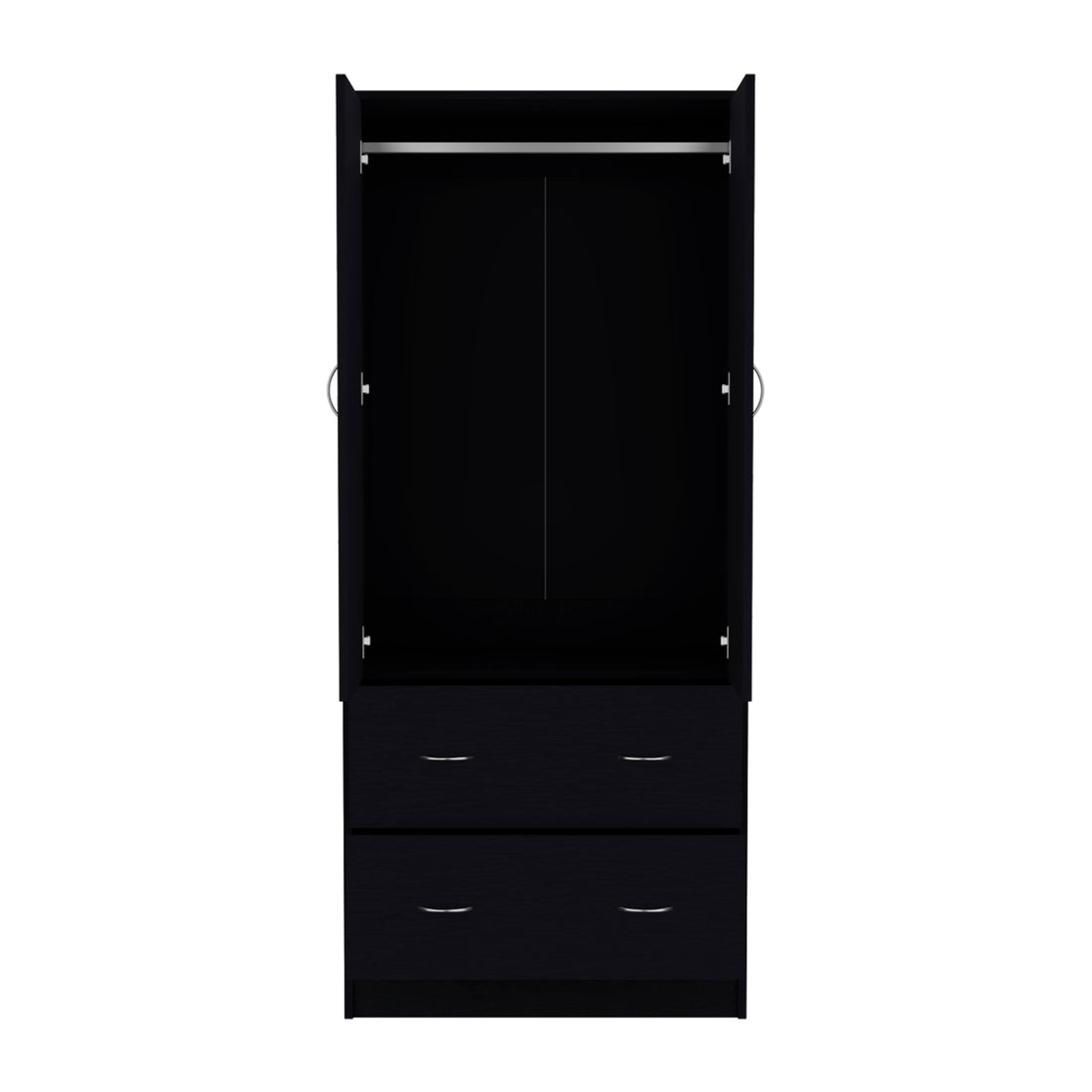 71" H Armoire With Two Doors, Two Drawers, And Hanging Rod,Black Black Particle Board Particle Board