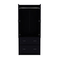 Taly Armoire With Double Doors, 2 Drawers, And Hanging Rod Black Black Particle Board