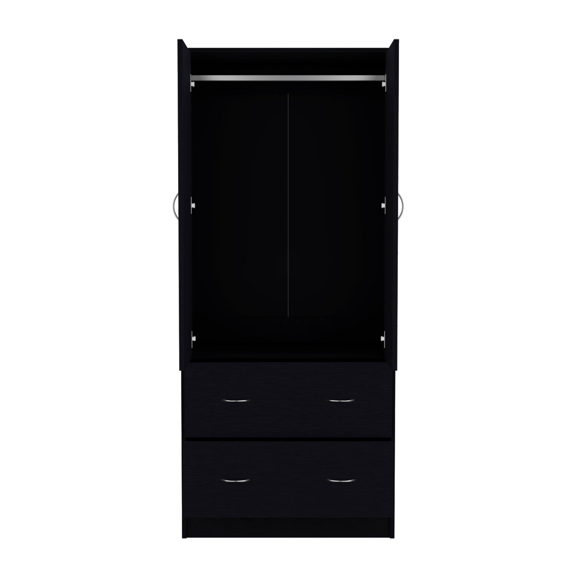 Taly Armoire With Double Doors, 2 Drawers, And Hanging Rod Black Black Particle Board