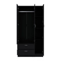 Riverside 3 Door Mirrored Armoire With Two Drawers, Four Shelves, And Hanging Rod Black Black Particle Board