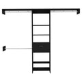 Manchester 250 Closet System, Five Open Shelves, One Drawer, Three Metal Rods Black Black Bedroom Modern Particle Board Particle Board