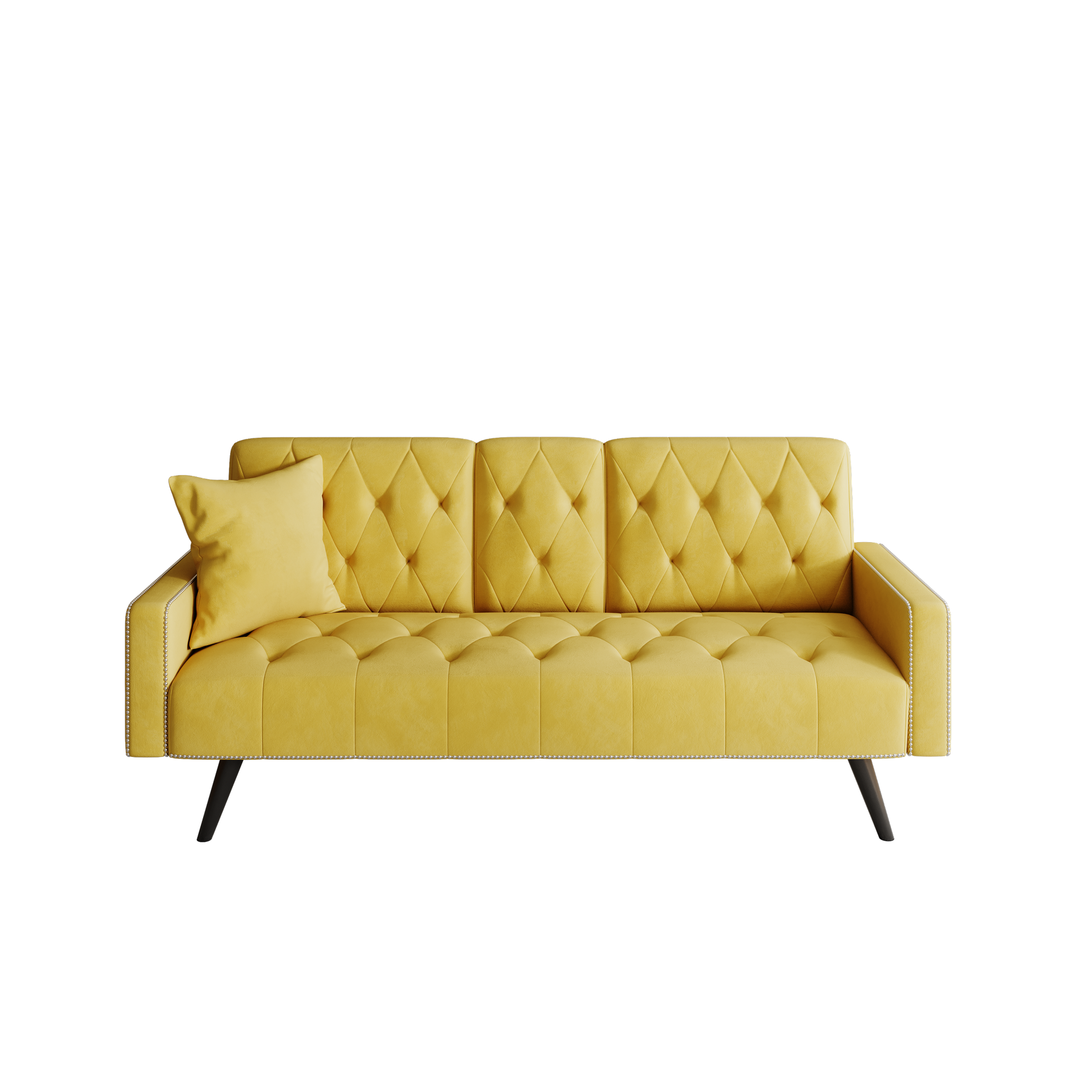 1730 Sofa Bed Armrest With Nail Head Trim With Two Cup Holders 72" Yellow Velvet Sofa For Small Spaces Yellow Velvet