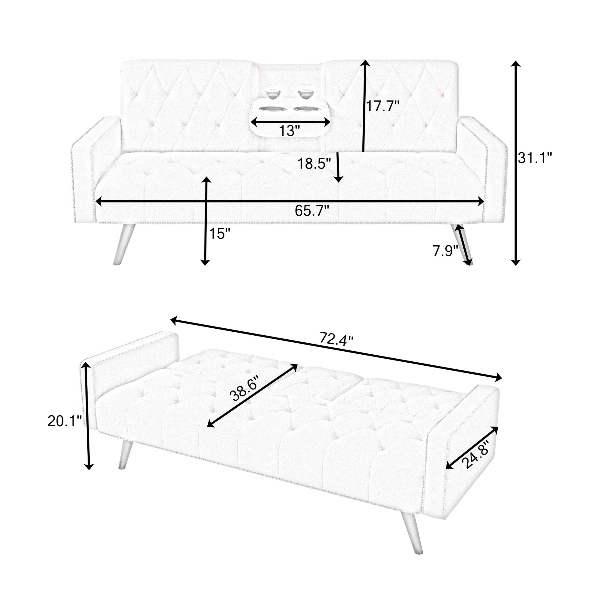 1730 Sofa Bed Armrest With Nail Head Trim With Two Cup Holders 72" Yellow Velvet Sofa For Small Spaces Yellow Velvet