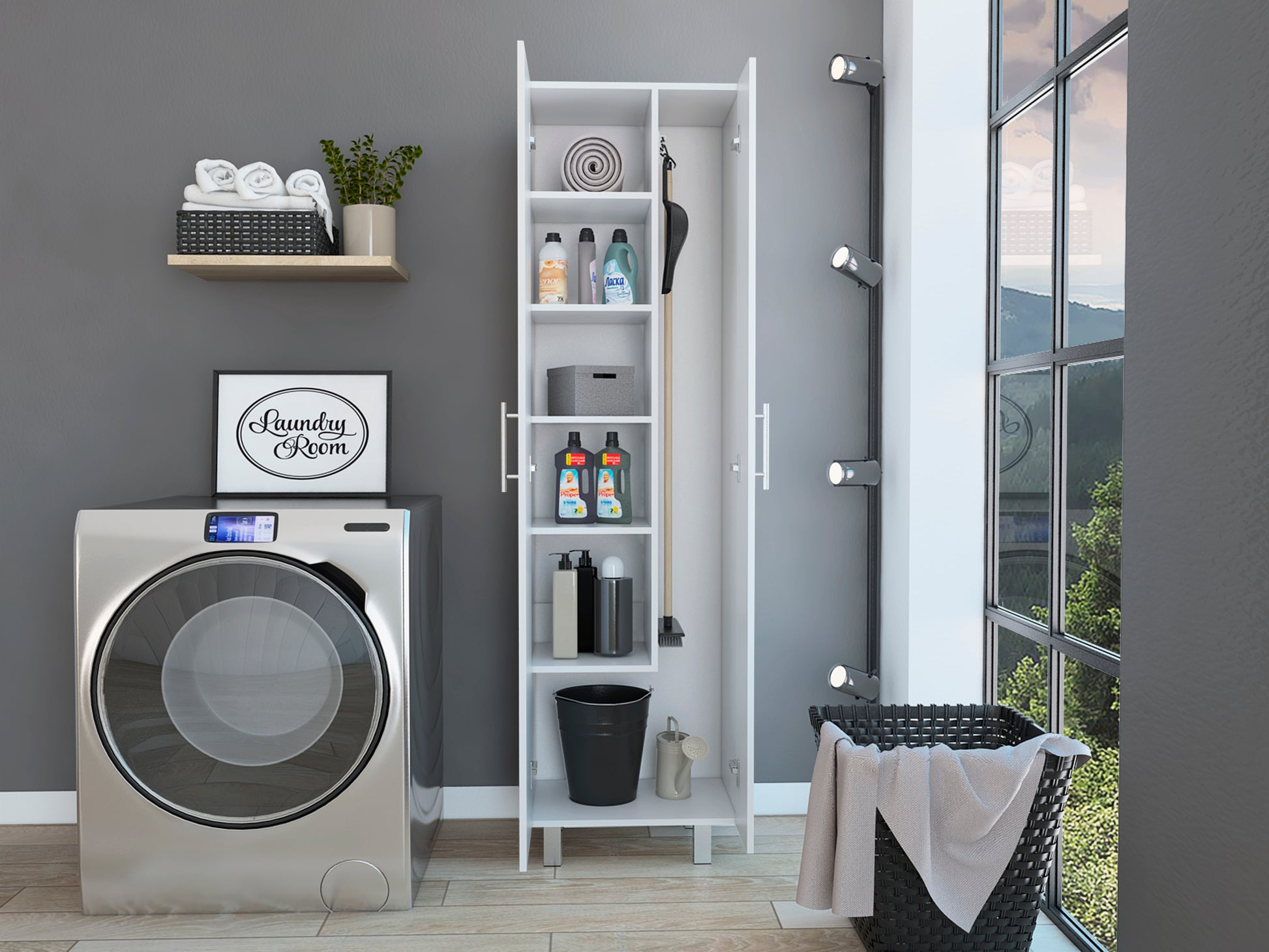 Norway Broom Closet Pantry White Primary Living Space Modern Particle Board Engineered Wood