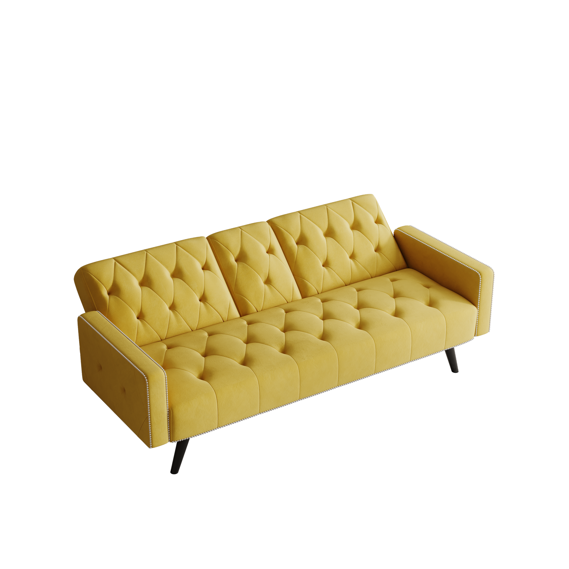 1730 Sofa Bed Armrest With Nail Head Trim With Two Cup Holders 72" Yellow Velvet Sofa For Small Spaces Yellow Velvet