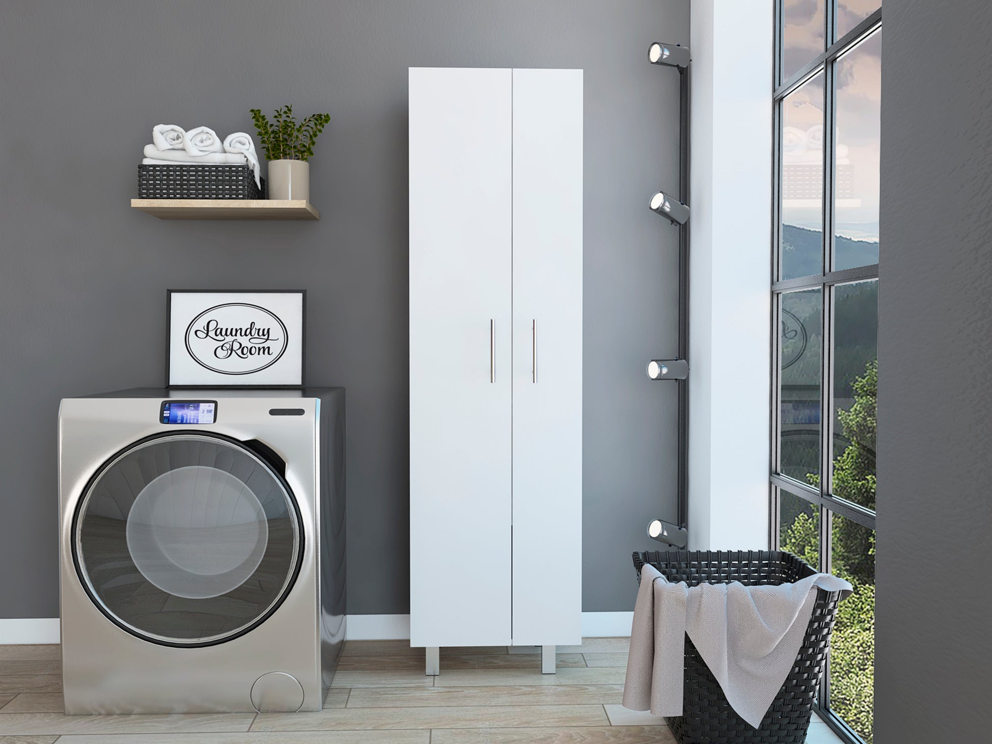 Norway Broom Closet Pantry White Primary Living Space Modern Particle Board Engineered Wood