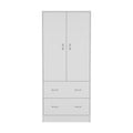 Taly Armoire With Double Doors, 2 Drawers, And Hanging Rod White White Particle Board