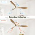 60 Inch Indoor Modern Ceiling Fan With 3 Color Dimmable 6 Speed Remote Control 3 Solid Wood Blade For Living Room White Metal & Wood